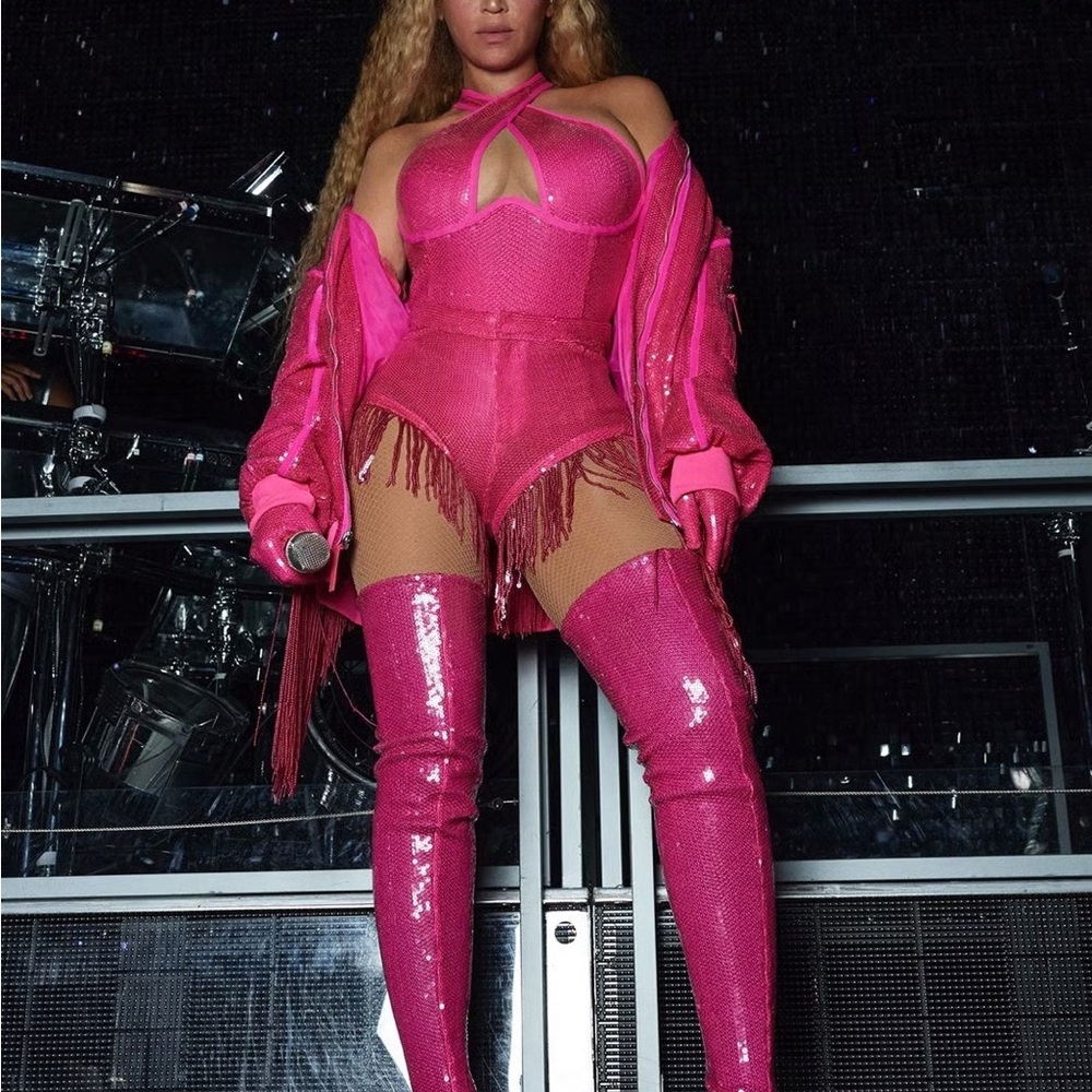 NWOT Adidas x IVY PARK Triple Pink Sequin Shorts with Fringe, size S